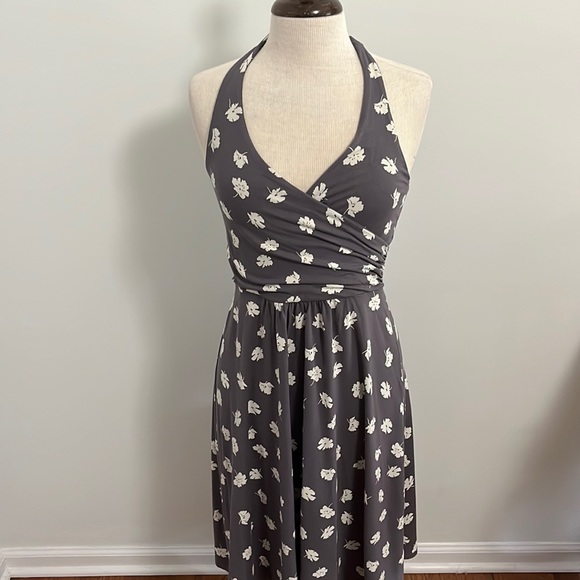 Boden St Lucia Grey Floral Jersey Halter Dress - Picture 2 of 8